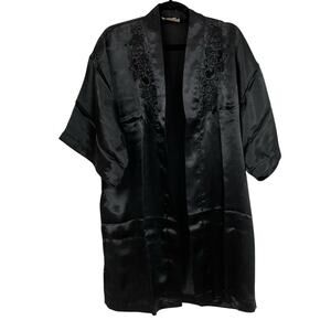 Diana Hand Embroidered Black Silk Open Front Kimono Womens Cardigan Womens S